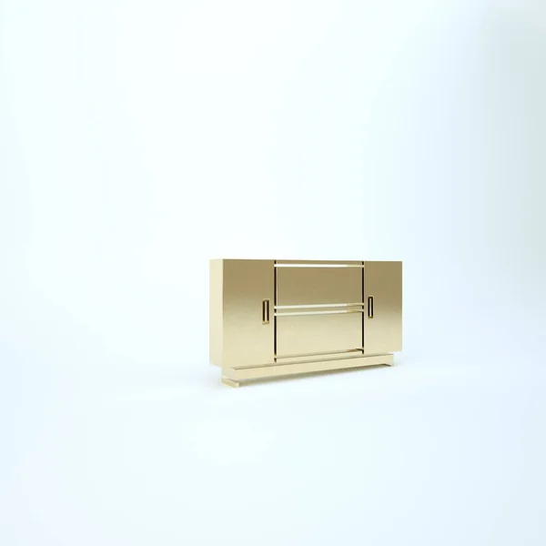 Arany TV asztal stand ikon elszigetelt fehér háttérrel. 3d illusztráció 3D render — Stock Fotó