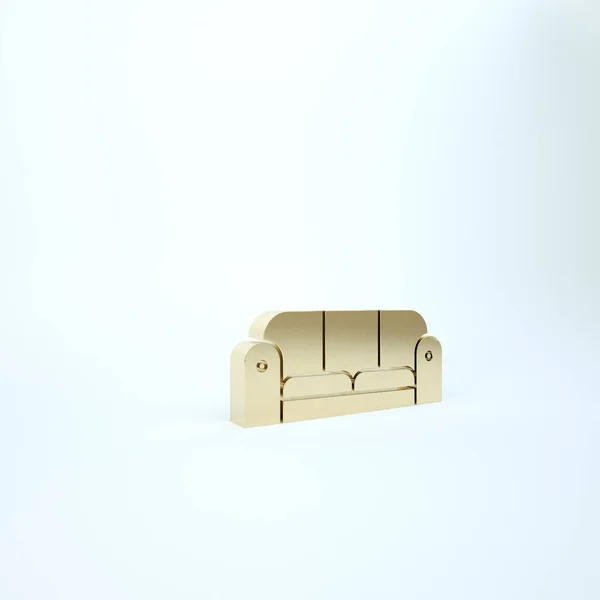 Gold Sofa icoon geïsoleerd op witte achtergrond. 3d illustratie 3D renderen — Stockfoto