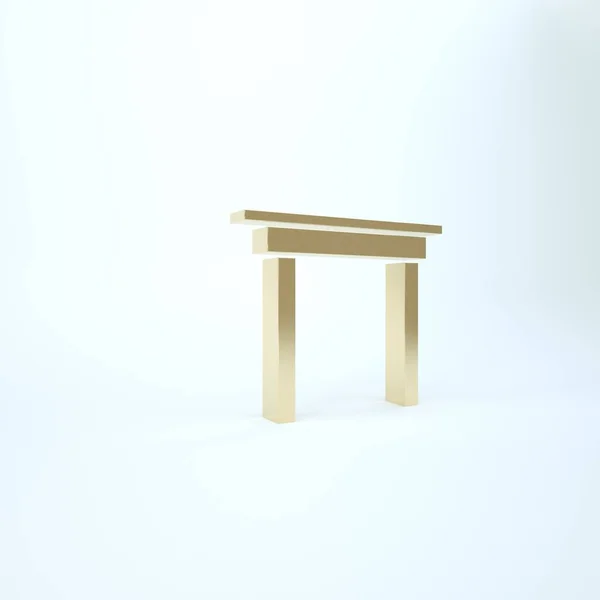 Ícone de mesa de madeira de ouro isolado no fundo branco. 3D ilustração 3D render — Fotografia de Stock