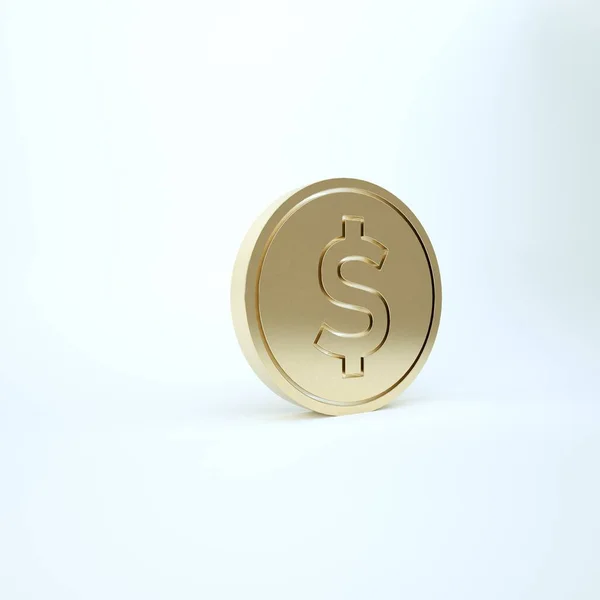 Zlaté mince peníze s ikonou symbol dolaru izolované na bílém pozadí. Bankovní směnka. Hotovostní symbol. 3D ilustrace 3D vykreslení — Stock fotografie