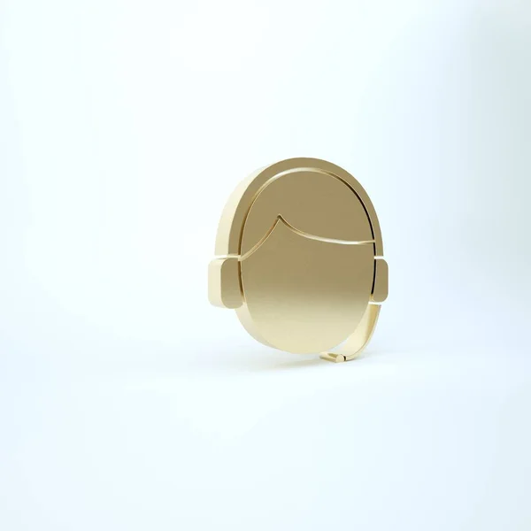 Gold Man με ένα εικονίδιο ακουστικών που απομονώνονται σε λευκό φόντο. Κέντρο υποστήριξης σε επαφή. Concept για τηλεφωνικό κέντρο, εξυπηρέτηση πελατών. 3d απεικόνιση 3D καθιστούν — Φωτογραφία Αρχείου