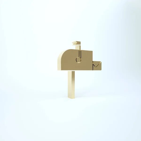 Oro Icono de buzón abierto aislado sobre fondo blanco. Icono del buzón. Buzón de correo en poste con bandera. 3D ilustración 3D render —  Fotos de Stock