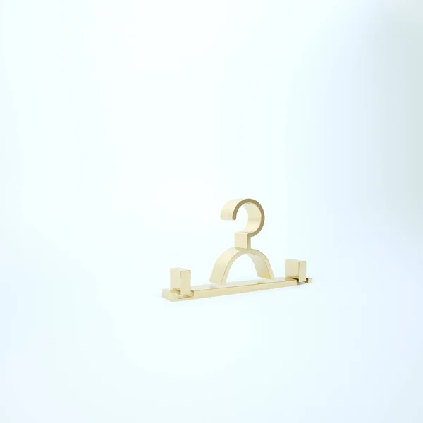 Złoty Wieszak ikona szafy izolowane na białym tle. Ikona szatni. Symbol serwisu ubrań. Znak wieszaka do prania. Ilustracja 3D 3D renderowania — Zdjęcie stockowe
