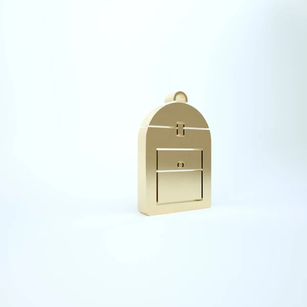 Ícone de mochila de ouro isolado no fundo branco. 3D ilustração 3D render — Fotografia de Stock