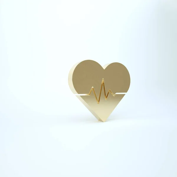 白い背景に金の心拍数アイコンが隔離されています。ハートビートのサインだハートパルスアイコン。心臓のアイコン。3Dイラスト3Dレンダリング — ストック写真