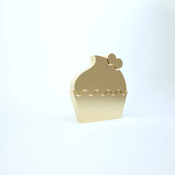 Bolo de casamento de ouro com ícone do coração isolado no fundo branco. Símbolo do dia dos namorados. 3D ilustração 3D render — Fotografia de Stock