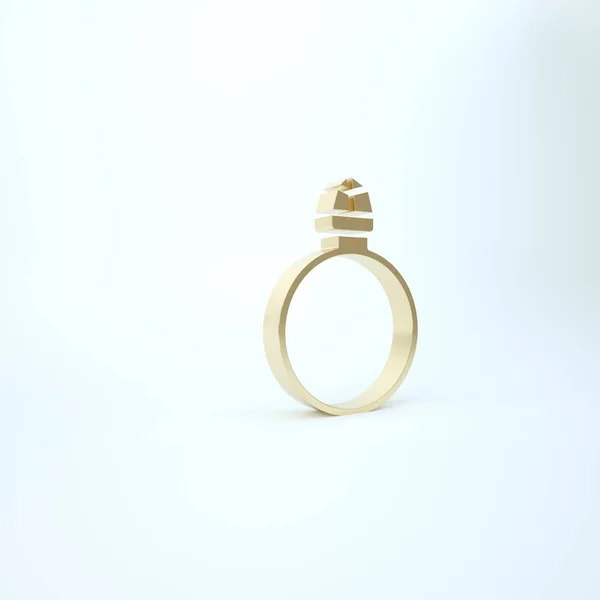 Icono de anillo de compromiso Gold Diamond aislado sobre fondo blanco. 3D ilustración 3D render — Foto de Stock