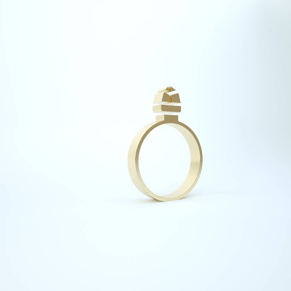 Gold Diamond engagement ring icon isolated on white background. 3d illustration 3D render