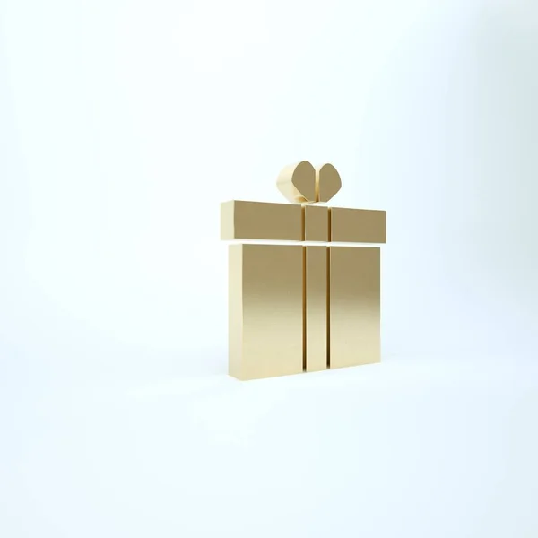 Gold Gift box and heart icon isolated on white background. Valentines day. 3d illustration 3D render — Stock Photo, Image