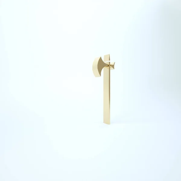 Ícone de halberd medieval dourado isolado no fundo branco. Arma medieval. 3D ilustração 3D render — Fotografia de Stock