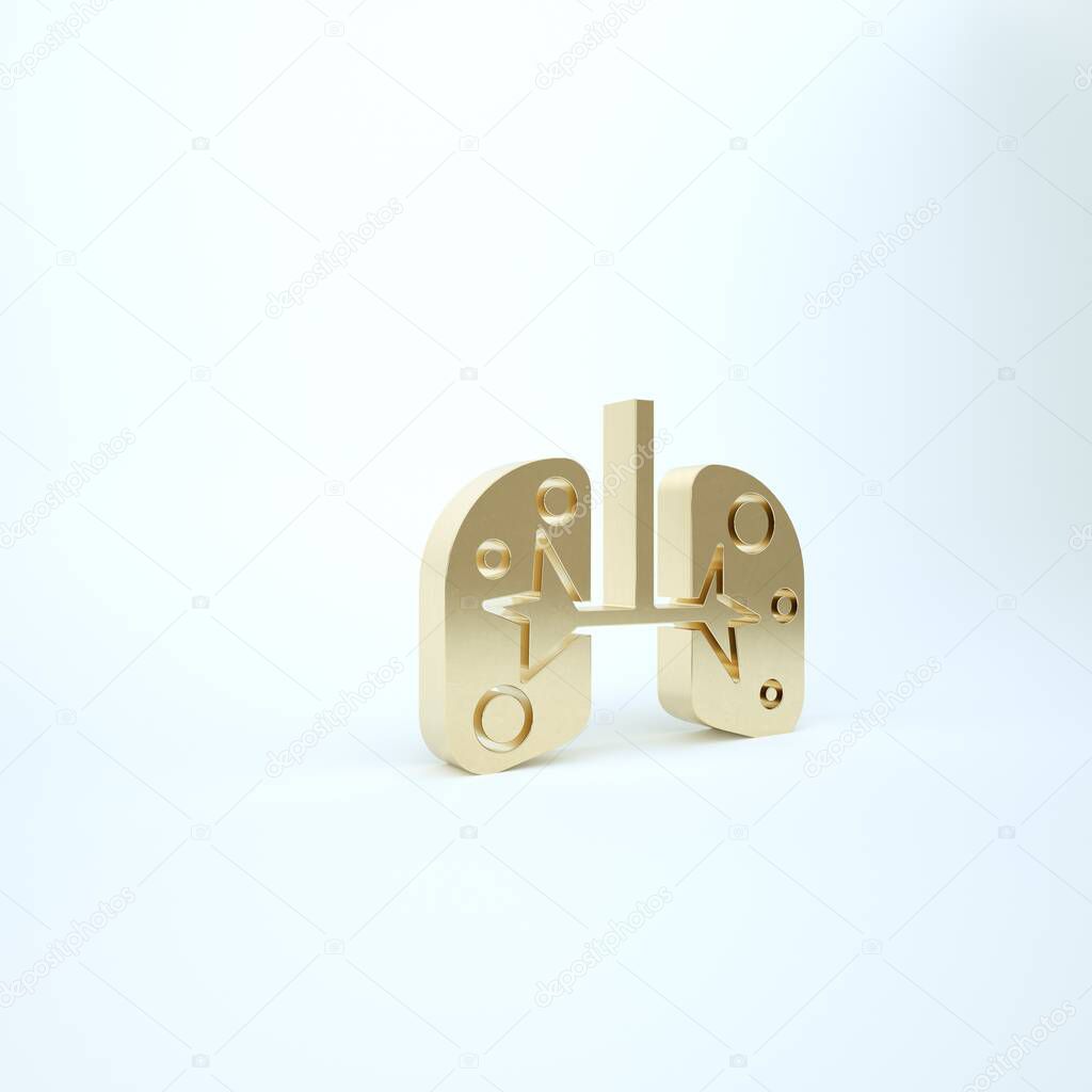 Gold Lungs icon isolated on white background. 3d illustration 3D render