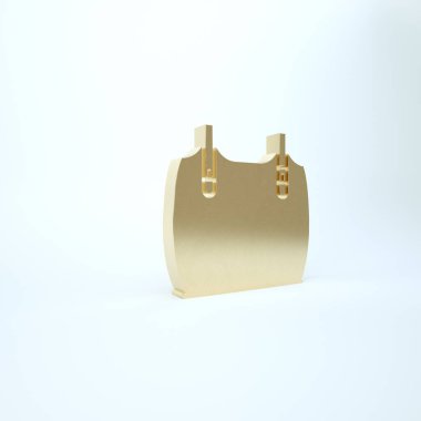 Beyaz arka planda izole edilmiş altın zırh simgesi. 3d illüstrasyon 3B canlandırma