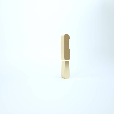 Beyaz arka planda izole edilmiş tek kullanımlık altın plastik bıçak ikonu. 3d illüstrasyon 3B canlandırma