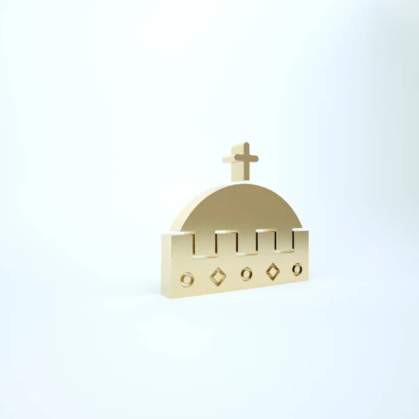 Złota ikona korony króla odizolowana na białym tle. Ilustracja 3D 3D renderowania — Zdjęcie stockowe