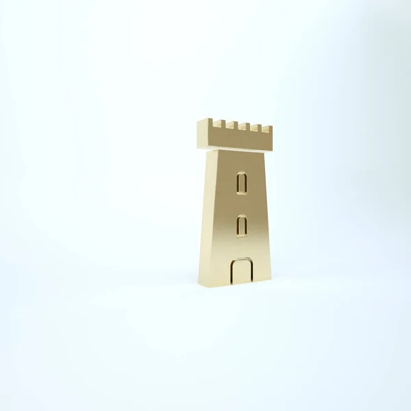 Icono torre Castillo de Oro aislado sobre fondo blanco. Signo de fortaleza. 3D ilustración 3D render —  Fotos de Stock