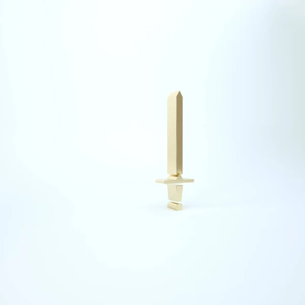 Mittelalterliches goldenes Schwert-Symbol auf weißem Hintergrund. Mittelalterliche Waffe. 3D Illustration 3D Renderer — Stockfoto