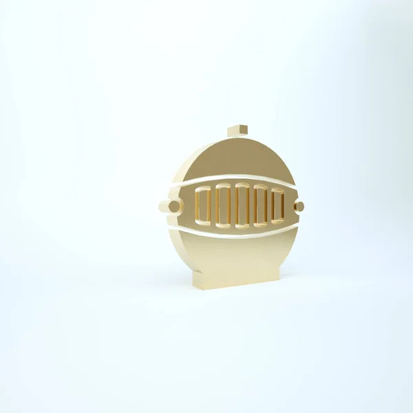 Zlato Středověká železná přilba pro ikonu ochrany hlavy izolovanou na bílém pozadí. 3D ilustrace 3D vykreslení — Stock fotografie