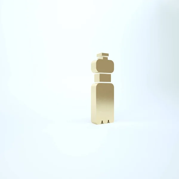 Золотая бутылка воды икона изолированы на белом фоне. Знак напитка с содовой. 3D-рендеринг — стоковое фото
