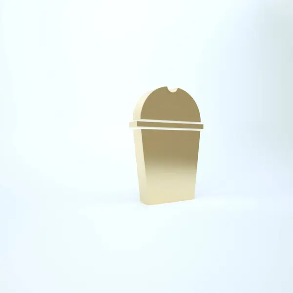 金纸杯和水图标隔离在白色背景上.苏打水。新鲜冷饮的象征。3D渲染3D插图 — 图库照片