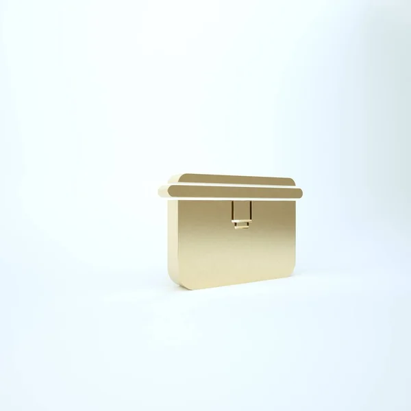 Gold Lunchbox Symbol isoliert auf weißem Hintergrund. 3D Illustration 3D Renderer — Stockfoto