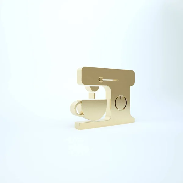 Gold Electric Mixer Symbol isoliert auf weißem Hintergrund. Küchenmixer. 3D Illustration 3D Renderer — Stockfoto