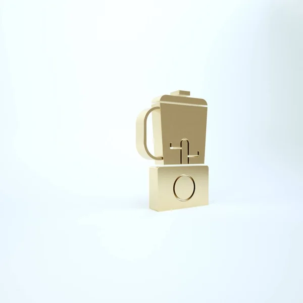 Icono de Gold Blender aislado sobre fondo blanco. Cocina eléctrica licuadora estacionaria con tazón. Cocinar batidos, cócteles o jugos. 3D ilustración 3D render — Foto de Stock