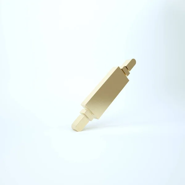 ホワイトの背景にはゴールド製のローリングピンアイコンがあります。3Dイラスト3Dレンダリング — ストック写真