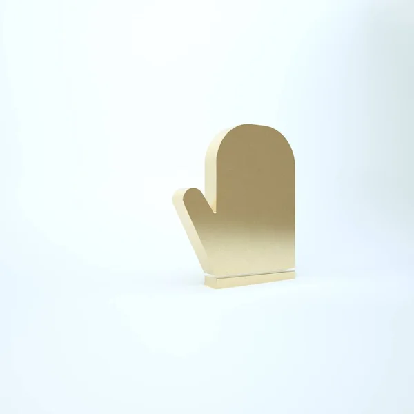 Altın fırın eldiveni simgesi beyaz arkaplanda izole edildi. Mutfak tutacağı işareti. Yemek eldiveni. 3d illüstrasyon 3B canlandırma — Stok fotoğraf