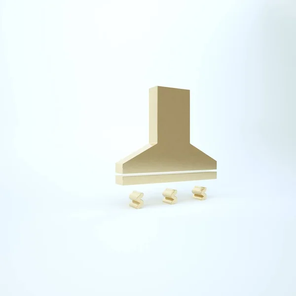 Gold Küchenauszug Fan-Symbol isoliert auf weißem Hintergrund. Dunstabzug. Küchenabgase. Haushaltsgerät. 3D Illustration 3D Renderer — Stockfoto