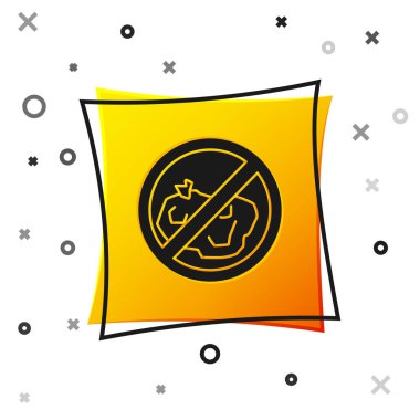 Beyaz arkaplanda siyah çöp simgesi yok. Sarı kare düğme. Vektör İllüstrasyonu