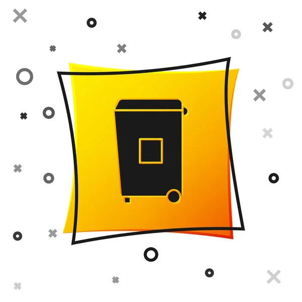 Black Trash can icon isolated on white background. Garbage bin sign. Recycle basket icon. Office trash icon. Yellow square button. Vector Illustration — Stock Vector