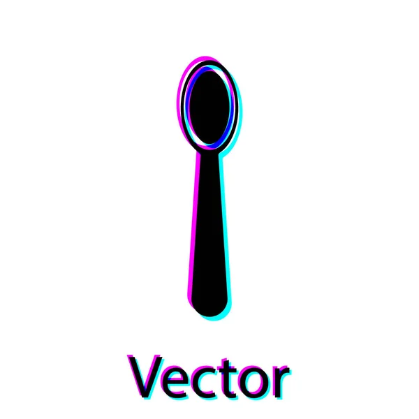 Icono Cuchara Plástico Desechable Negro Aislado Sobre Fondo Blanco Ilustración — Vector de stock