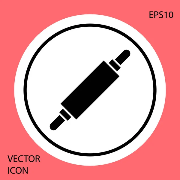 Icône Rolling Pin Noire Isolée Sur Fond Rouge Bouton Rond — Image vectorielle
