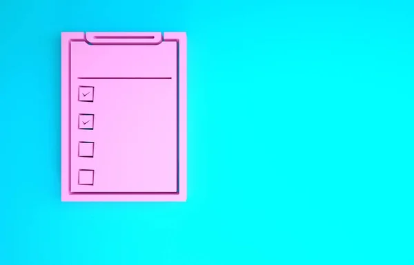 Pink Medical clipboard with clinical record icon isolated on blue background. Health insurance form. Prescription, medical check marks report. Minimalism concept. 3d illustration 3D render