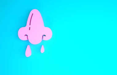 Pembe burun simgesi mavi arkaplanda izole edilmiş. Rhinitis semptomları, tedavi. Burun ve hapşırma. Burun hastalıkları. Minimalizm kavramı. 3d illüstrasyon 3B canlandırma