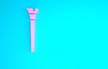 Mavi arkaplanda pembe makyaj fırçası simgesi izole edildi. Minimalizm kavramı. 3d illüstrasyon 3B canlandırma