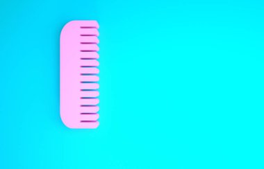 Mavi arkaplanda pembe saç fırçası simgesi izole edildi. Taraklı saç işareti. Berber sembolü. Minimalizm kavramı. 3d illüstrasyon 3B canlandırma