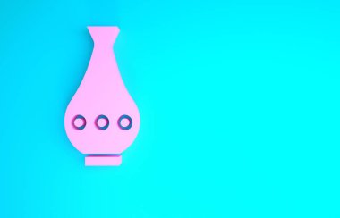 Mavi arkaplanda pembe vazo simgesi izole edildi. Minimalizm kavramı. 3d illüstrasyon 3B canlandırma