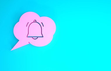 Sohbet bildirim simgesine sahip pembe konuşma balonu mavi arkaplanda izole edildi. Yeni mesaj, iletişim, sohbet, sosyal ağ bildirimi. Minimalizm kavramı. 3d illüstrasyon 3B canlandırma