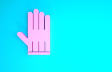Mavi arka planda izole edilmiş pembe deri eldiven ikonu. Minimalizm kavramı. 3d illüstrasyon 3B canlandırma