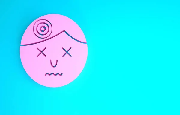 Pink Man έχει πονοκέφαλο, ημικρανία εικονίδιο απομονώνονται σε μπλε φόντο. Μινιμαλιστική έννοια. 3d απεικόνιση 3D καθιστούν — Φωτογραφία Αρχείου