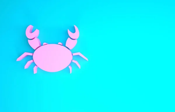 粉色螃蟹图标隔离在蓝色背景。最低纲领的概念。3D渲染3D插图 — 图库照片
