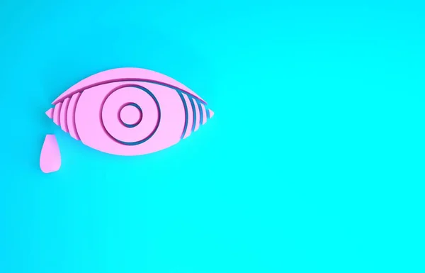 Ροζ κοκκινωπό μάτι λόγω ιογενούς, βακτηριακής ή αλλεργικής επιπεφυκίτιδας εικονίδιο απομονώνονται σε μπλε φόντο. Μινιμαλιστική έννοια. 3d απεικόνιση 3D καθιστούν — Φωτογραφία Αρχείου