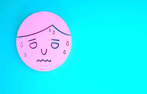 Růžový muž s nadměrným pocení ikona izolované na modrém pozadí. Minimalismus. 3D ilustrace 3D vykreslení — Stock fotografie