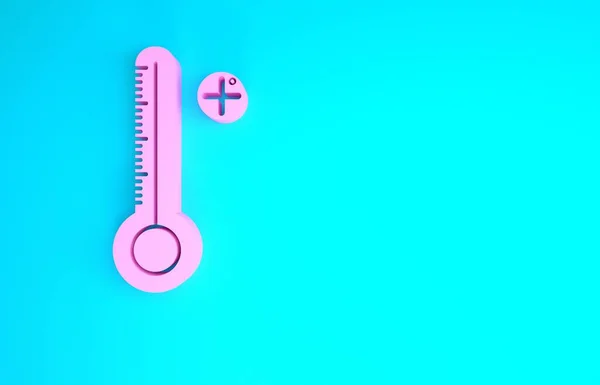 Rózsaszín orvosi digitális hőmérő orvosi vizsgálat ikon elszigetelt kék alapon. Minimalizmus koncepció. 3d illusztráció 3D render — Stock Fotó