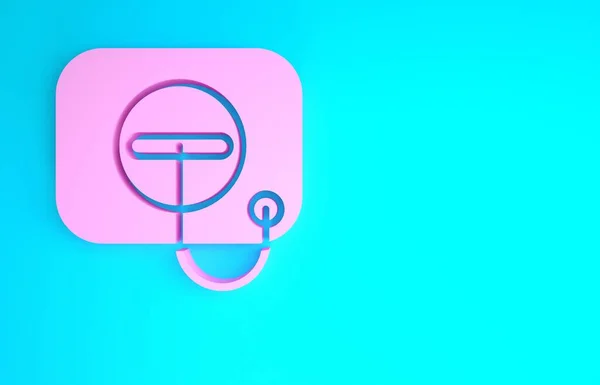 Pink Oil filler cap opening at the gas station icon isolated on blue background. Minimalism concept. 3d illustration 3D render — Stock Photo, Image