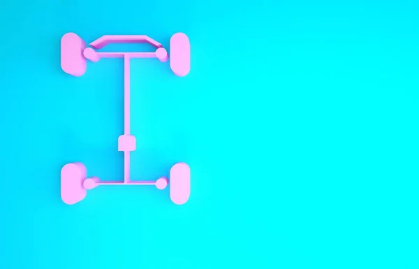 Ícone do carro do chassi rosa isolado no fundo azul. Conceito de minimalismo. 3D ilustração 3D render — Fotografia de Stock