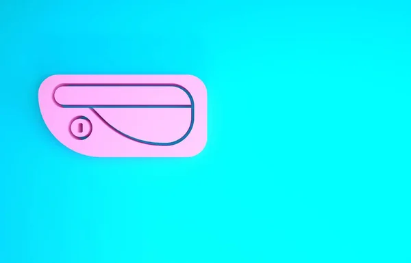 핑크 카 도어 핸들 아이콘은 파란색 배경에 분리되어 있습니다. 미니멀리즘의 개념입니다. 3d 삽화 3D 렌더링 — 스톡 사진
