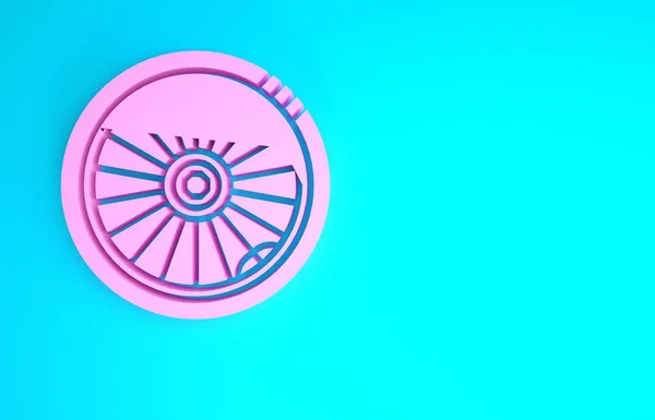 Różowy ikona koła samochodu izolowane na niebieskim tle. Koncepcja minimalizmu. Ilustracja 3D 3D renderowania — Zdjęcie stockowe