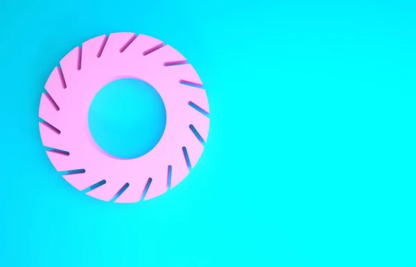 Różowa ikona opony samochodu izolowana na niebieskim tle. Koncepcja minimalizmu. Ilustracja 3D 3D renderowania — Zdjęcie stockowe